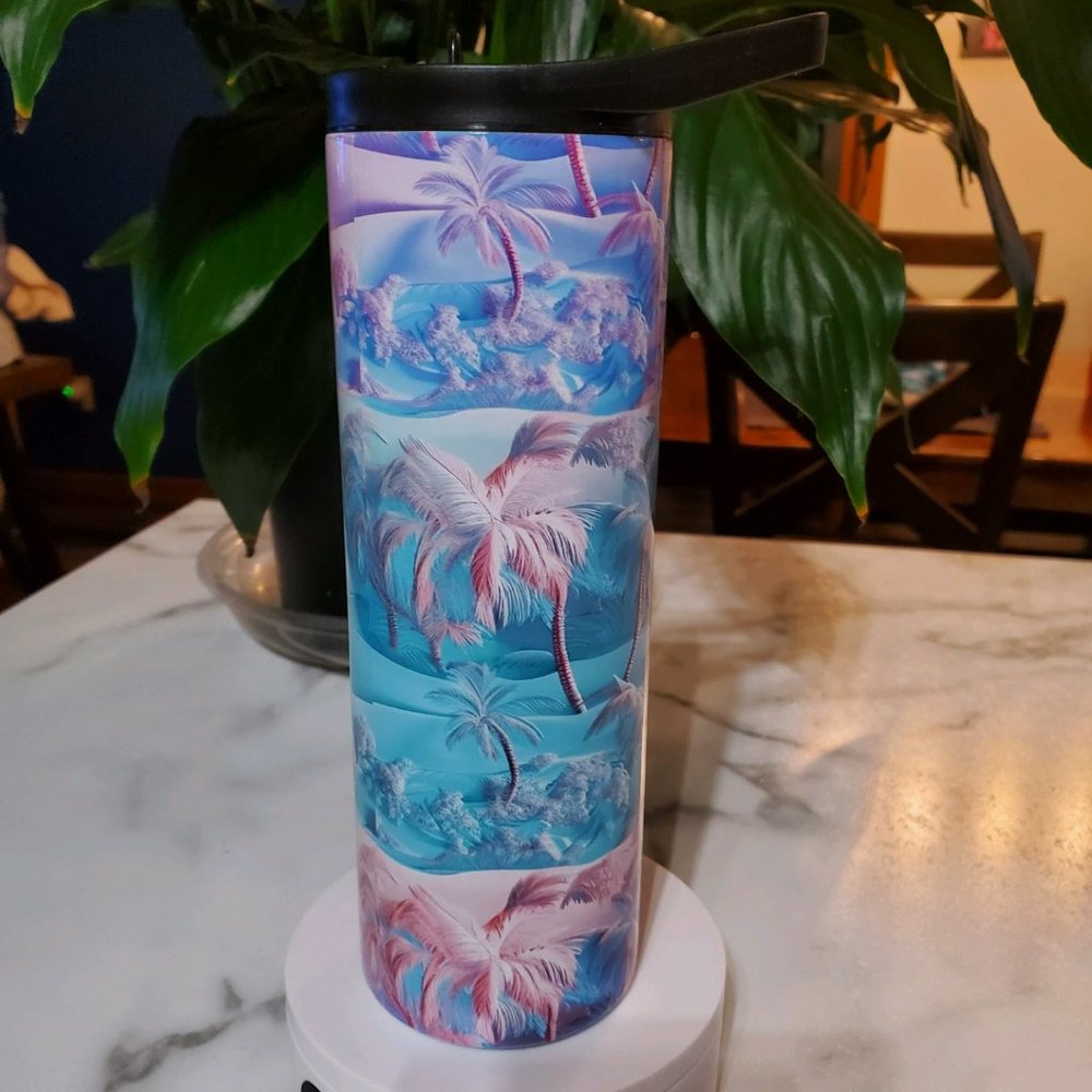 Pink & Blue Palm Trees 20oz Tumbler with duo lids 🎉sale